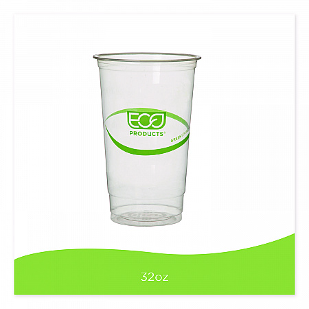 GreenStripe PLA Cold Cups, 32 oz, Plastic, Clear, 1,000/Carton (EPCC32GS)