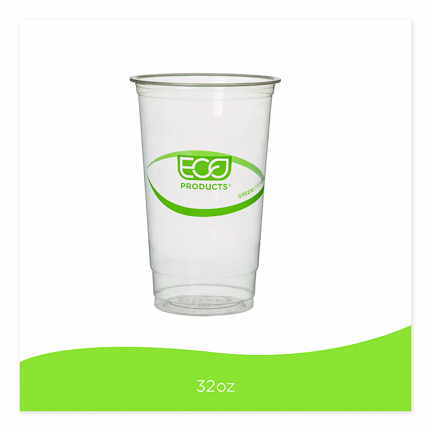 GreenStripe PLA Cold Cups, 32 oz, Plastic, Clear, 1,000/Carton (EPCC32GS)