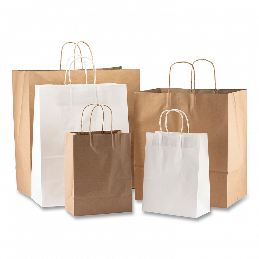 Kraft Paper Bags, Rope Handles, 8" x 5" x 11", Kraft, 250/Carton (1200050)