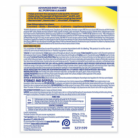 Advanced Deep Clean All Purpose Cleaner, Lemon Breeze Scent, 32 oz Trigger Spray Bottle, 12/Carton (00351)