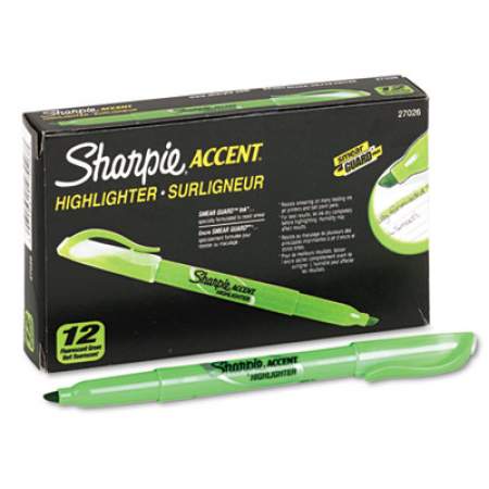 Sharpie Pocket Style Highlighters, Fluorescent Green Ink, Chisel Tip, Green Barrel, Dozen (27026)