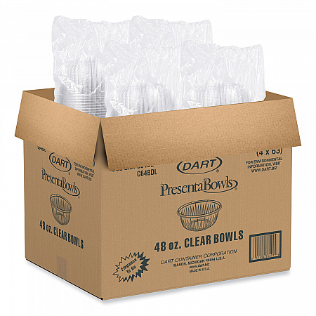 PresentaBowls Clear Bowls, 48 oz, Plastic, 63/Bag, 252/Carton (C48B)