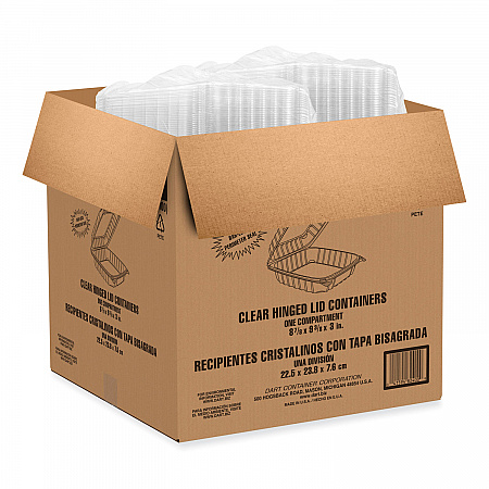 ClearSeal Hinged-Lid Plastic Containers, 9.3 x 8.83 x 3, Clear, 200/Carton (PET95PST1)