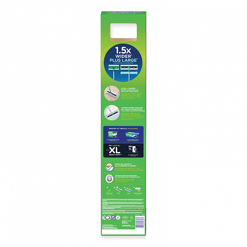 Sweeper Mop, XL Dry + Wet Sweeping Kit, 16.5 x 9 White Cloth Head, 46" Green/Silver Aluminum/Plastic Handle (01096)