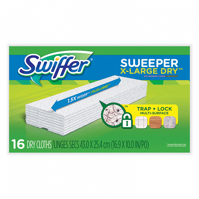 Sweeper XL Dry Refill Cloths, 16.9" x 9.8", White, 16/Box (96826)