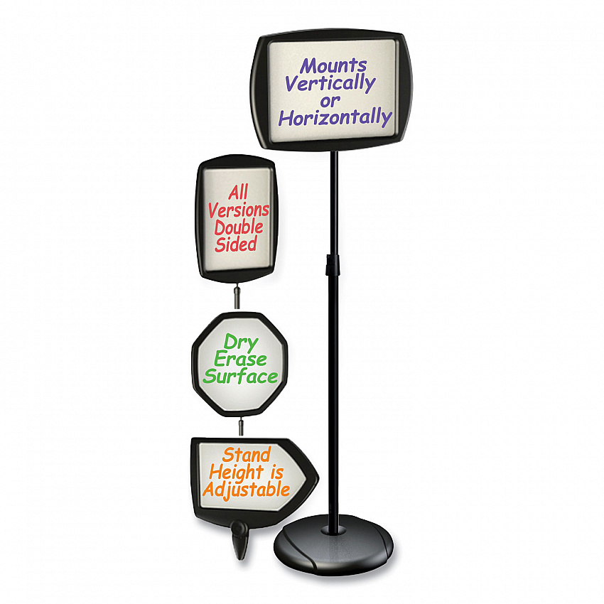 Magnetic Dry Erase Floor Stand Signs, White 15" x 11" Rectangle Surface, Black/Silver Frame, 15" x 10" x 40" to 68" (SIG07060101)
