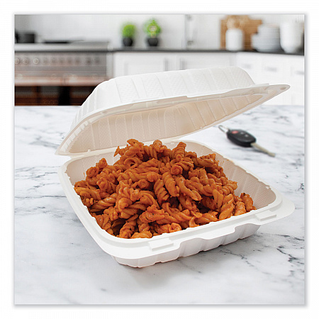 Hinged Lid Containers, 8.25 x 8 x 3, White, Plastic, 150/Carton (85MFPPHT1R)