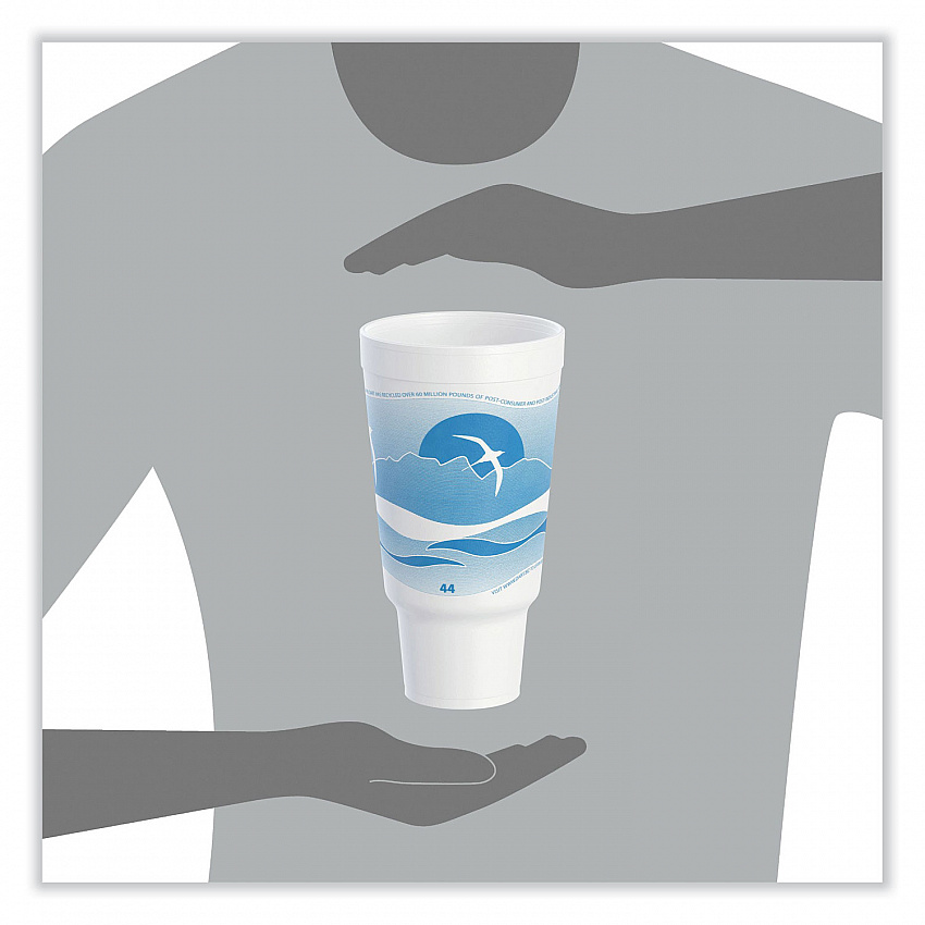 Horizon Hot/Cold Foam Drinking Cups, 44 oz, White/Ocean Blue, 15/Bag, 20 Bags/Carton (44AJ32H)