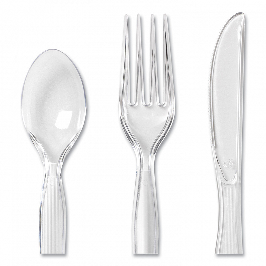 Cutlery Keeper Tray with Clear Plastic Utensils, Heavyweight, Fork/Knife/Spoon, Plastic, Crystal Clear, 180/Pack (CH0180DX7)
