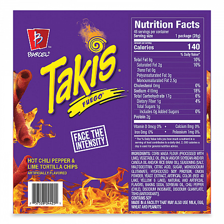 Fuego, Hot Chili Pepper and Lime, 1 oz Bags, 46 Bags/Carton (22002045)