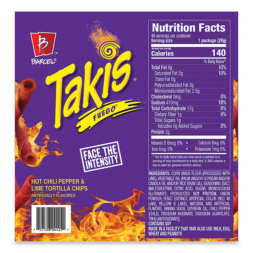 Fuego, Hot Chili Pepper and Lime, 1 oz Bags, 46 Bags/Carton (22002045)