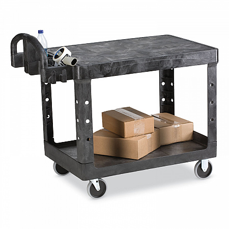 Flat Shelf Utility Cart, Plastic, 2 Shelves, 500 lb Capacity, 25.25