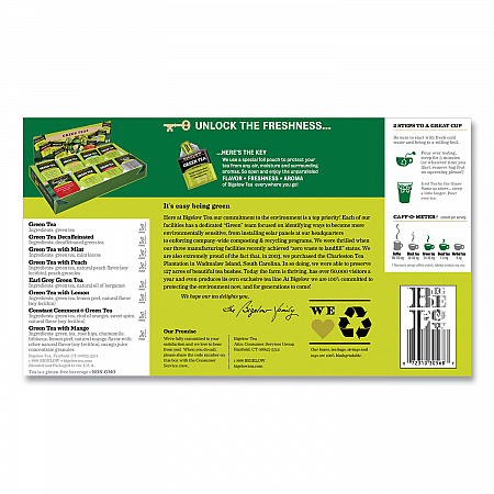 Green Tea Assortment, Individually Wrapped, Eight Flavors, 64 Tea Bags/Box (30568)