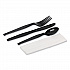 Individually Wrapped Heavyweight Cutlery Set, Fork/Knife/Napkin/Spoon, Plastic, Black, 250/Carton (CH56NC7)