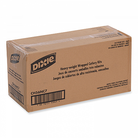 Individually Wrapped Heavyweight Cutlery Set, Fork/Knife/Napkin/Spoon, Plastic, Black, 250/Carton (CH56NC7)