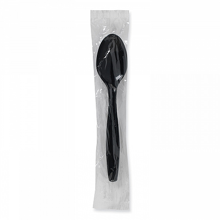Individually Wrapped Heavyweight Spoons, Plastic, Black, 1,000/Carton (PTH53C)