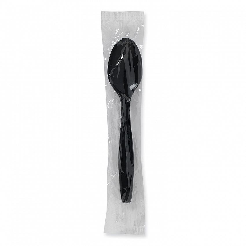 Individually Wrapped Heavyweight Spoons, Plastic, Black, 1,000/Carton (PTH53C)
