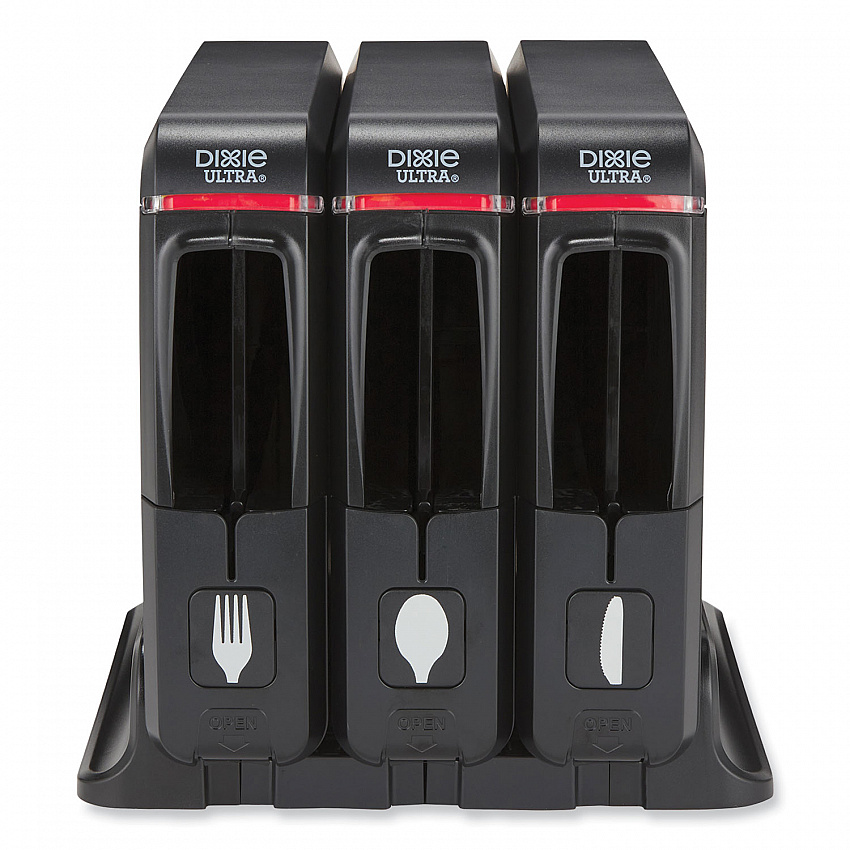 SmartStock Wrapped Cutlery Dispenser, Holds Forks/Knives/Spoons, 12.44 x 11.17 x 10.5, Black (SSW3D85)