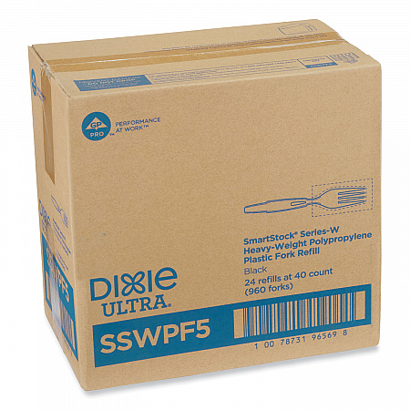 SmartStock Wrapped Heavyweight Cutlery Refill, Fork, Plastic, Black, 960/Carton (SSWPF5)