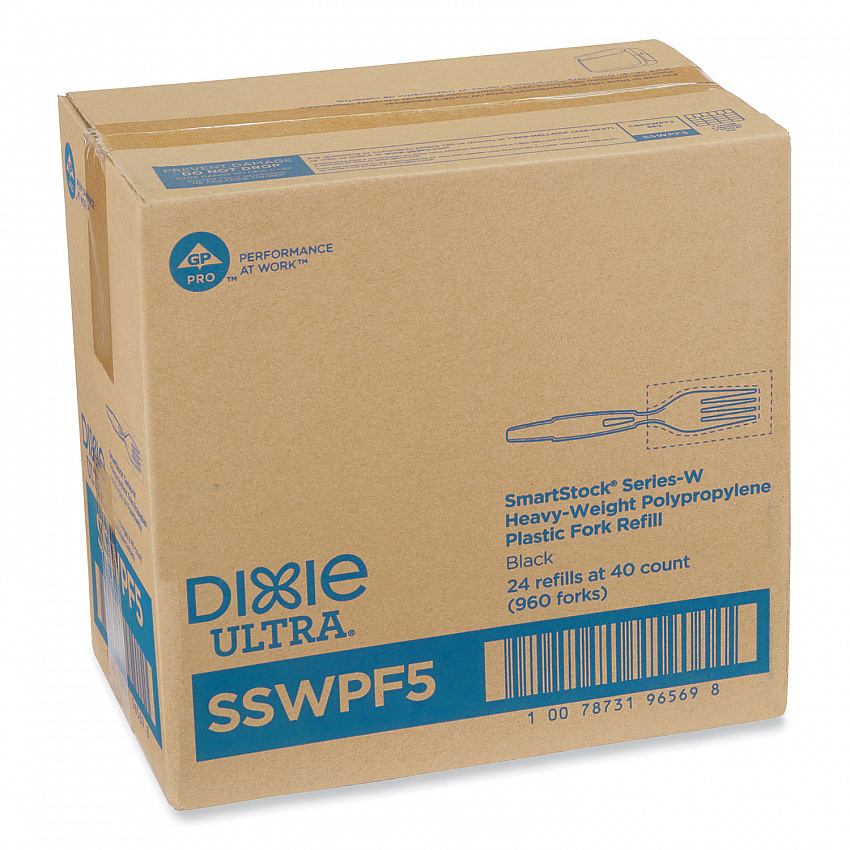 SmartStock Wrapped Heavyweight Cutlery Refill, Fork, Plastic, Black, 960/Carton (SSWPF5)