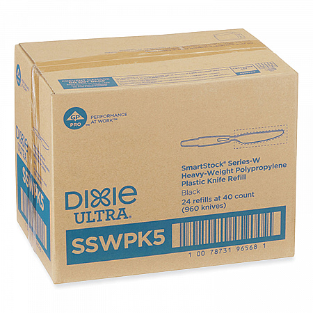 SmartStock Wrapped Heavyweight Cutlery Refill, Knife, Plastic, Black, 960/Carton (SSWPK5)