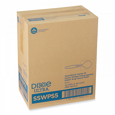 SmartStock Wrapped Heavyweight Cutlery Refill, Soup Spoon, Plastic, Black, 960/Carton (SSWPS5)