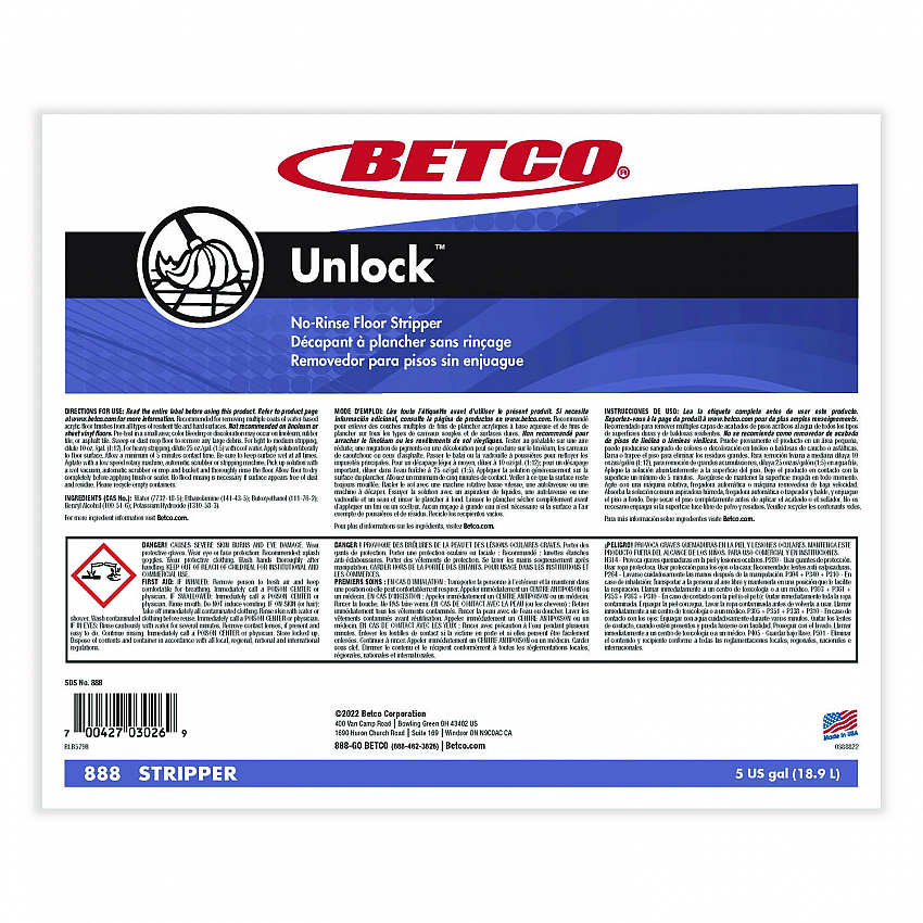 Unlock Floor Stripper, 5 gal Pail (888B500)