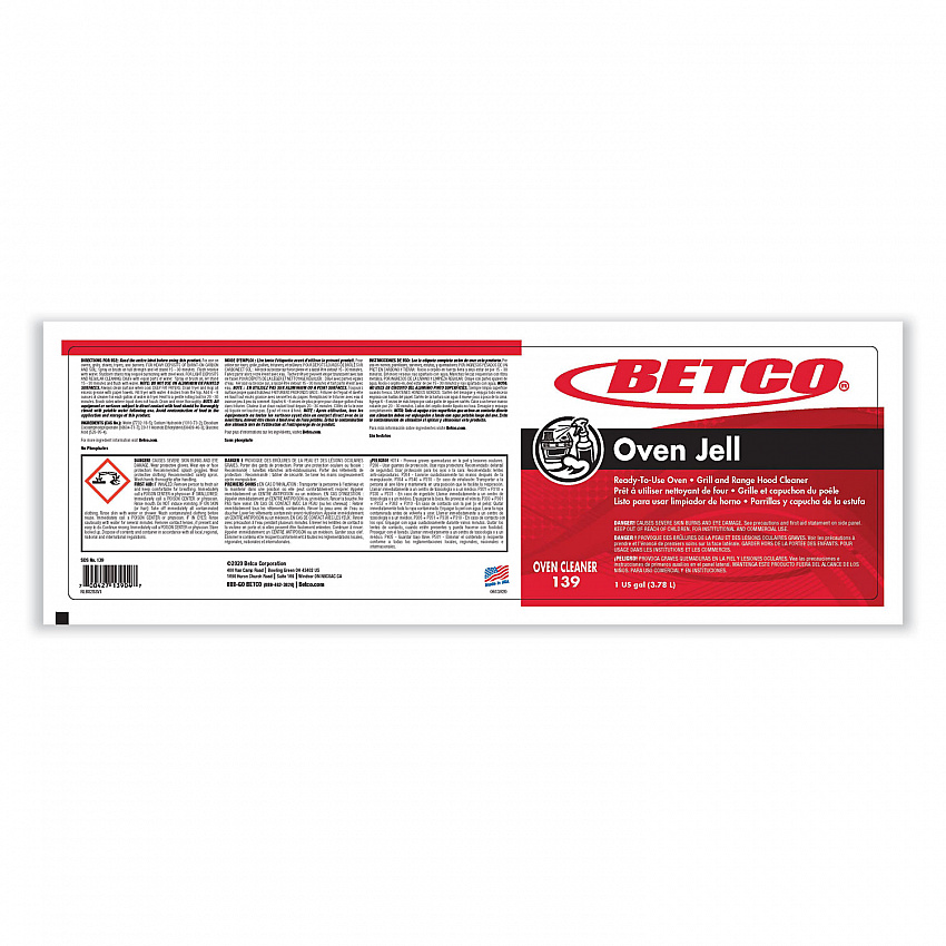 Oven Jell Cleaner, 1 gal Bottle, 4/Carton (1390400)