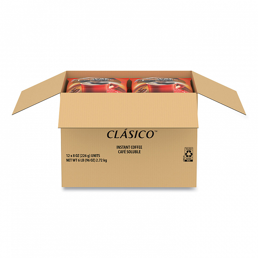 Clasico Dark Roast Instant Coffee, 8 oz, 12/Carton (70948CT)