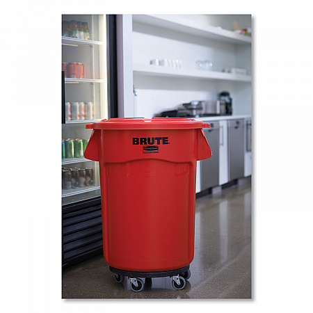 Vented Round Brute Container, 55 gal, Plastic, Red, 3/Carton (FG265500RED)