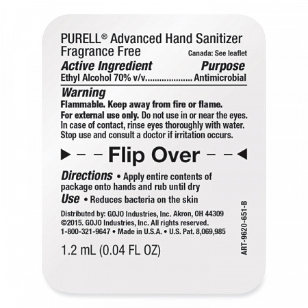 Advanced Hand Sanitizer Single-Use, Gel, 1.2 mL Packet, Fragrance-Free, 2,000/Carton (96202M)