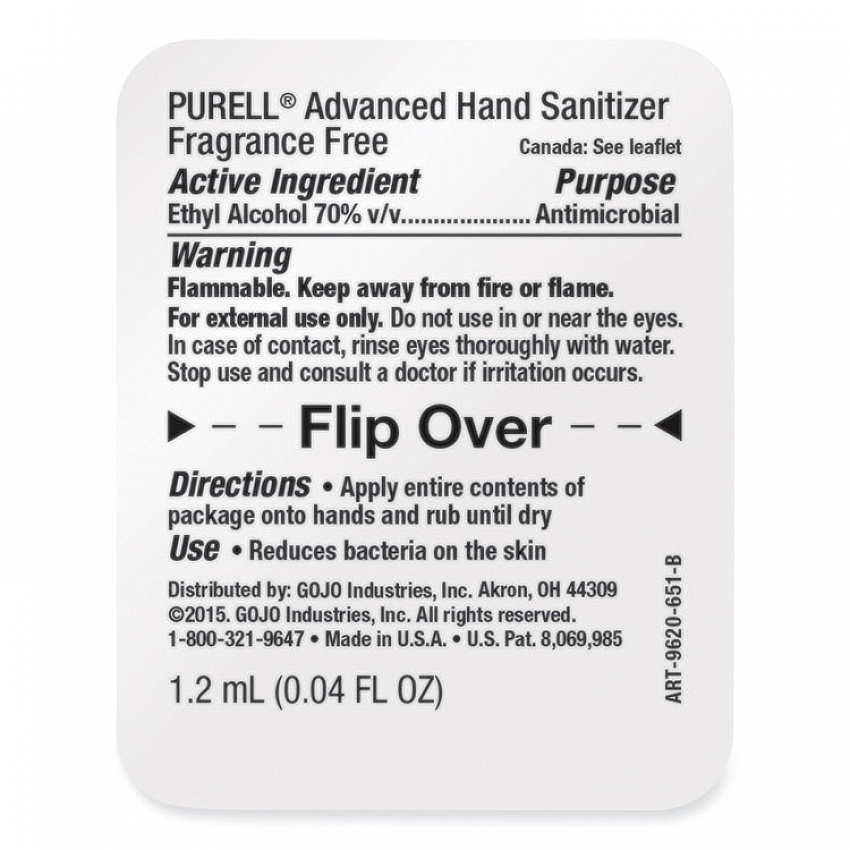 Advanced Hand Sanitizer Single-Use, Gel, 1.2 mL Packet, Fragrance-Free, 2,000/Carton (96202M)
