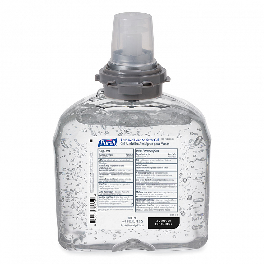 Advanced Hand Sanitizer TFX Refill, Gel, 1,200 mL, Unscented, 4/Carton (545604CT)