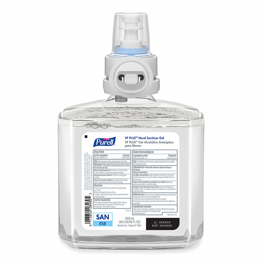 VF PLUS Hand Sanitizer Gel, 1,200 mL Refill Bottle, Fragrance-Free, For ES8 Dispensers, 2/Carton (709902CT)