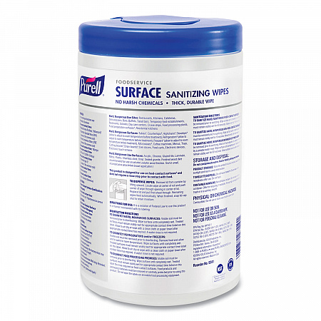 Foodservice Surface Sanitizing Wipes, 1-Ply, 10 x 7, Fragrance-Free, White, 110/Canister, 6 Canisters/Carton (934106CT)