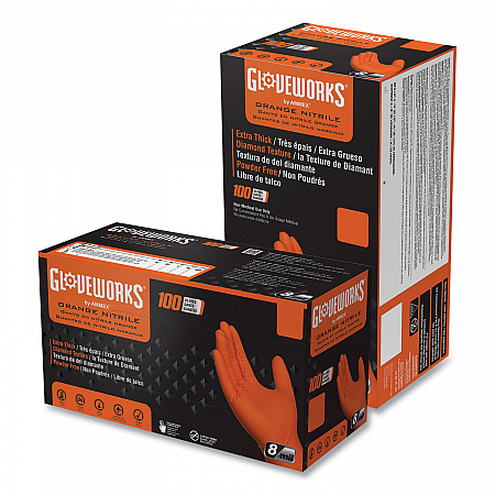 Heavy-Duty Industrial Nitrile Gloves, Powder-Free, Medium, 8 mil Thick, 9.5