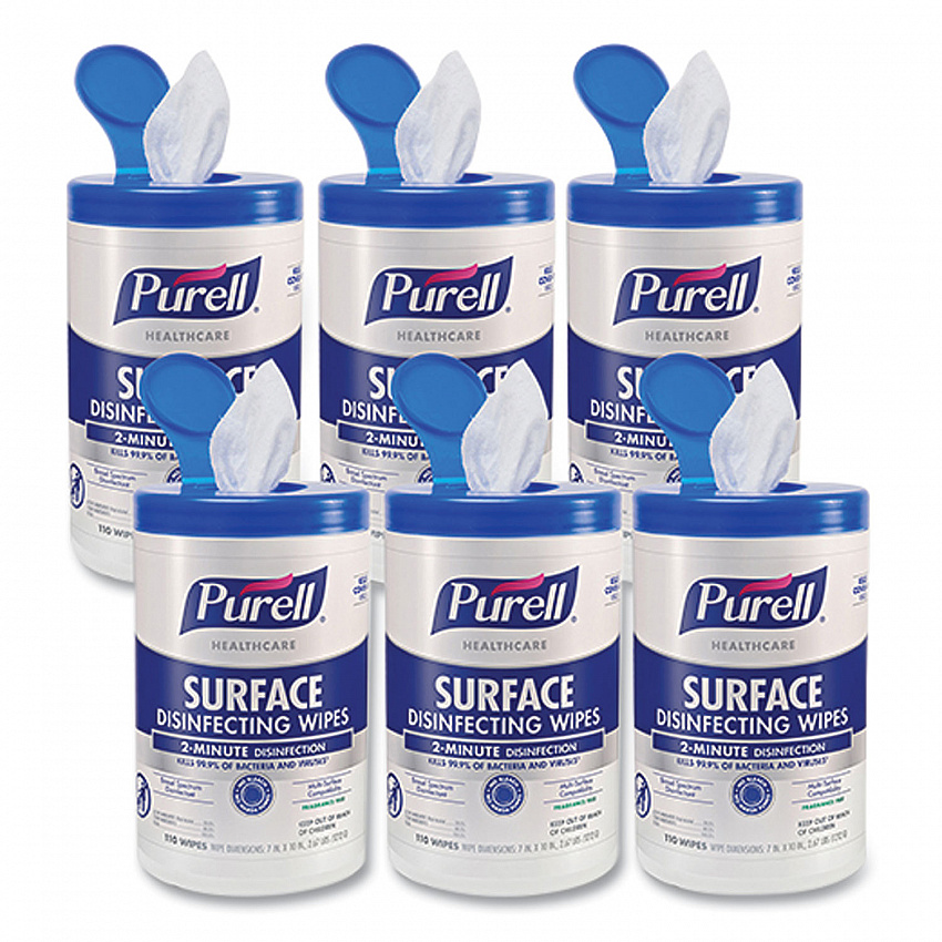 Healthcare Surface Disinfecting Wipes, 1-Ply, 7 x 10, Unscented, White, 110 Wipes/Canister, 6 Canisters/Carton (934006)