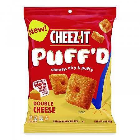 Puff'd Crackers, Double Cheese, 3 oz Bag, 6/Carton (00022)
