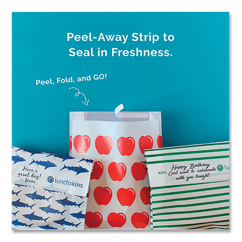 Peel and Seal Sandwich Bag with Closure Strip, 6.3" x 2" x 7.9", Red Apples/White, 50/Box (854735005911)