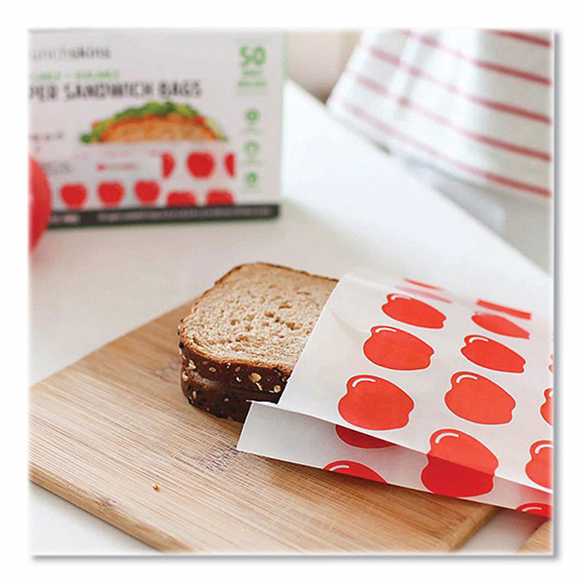 Peel and Seal Sandwich Bag with Closure Strip, 6.3" x 2" x 7.9", Red Apples/White, 50/Box (854735005911)