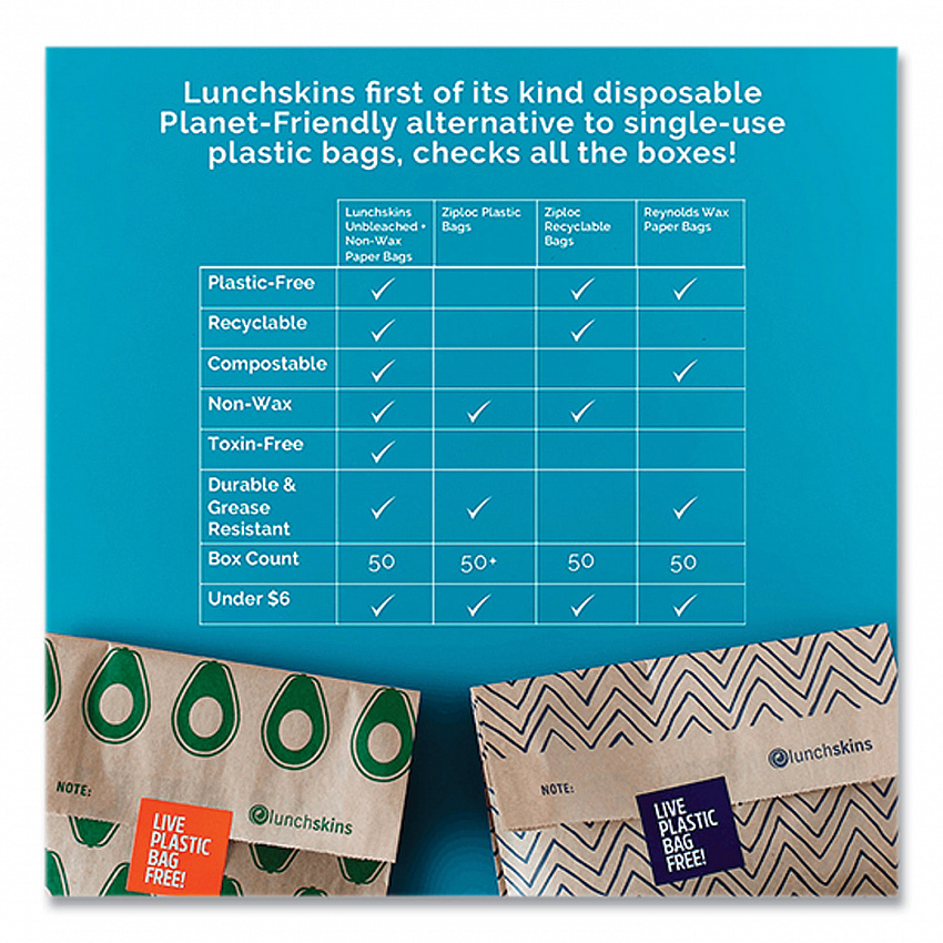 XL Sandwich Bag with Resealable Stickers, 7.1" x 2" x 9.1", Black Stripes/Natural Kraft, 50/Box (860000586764)