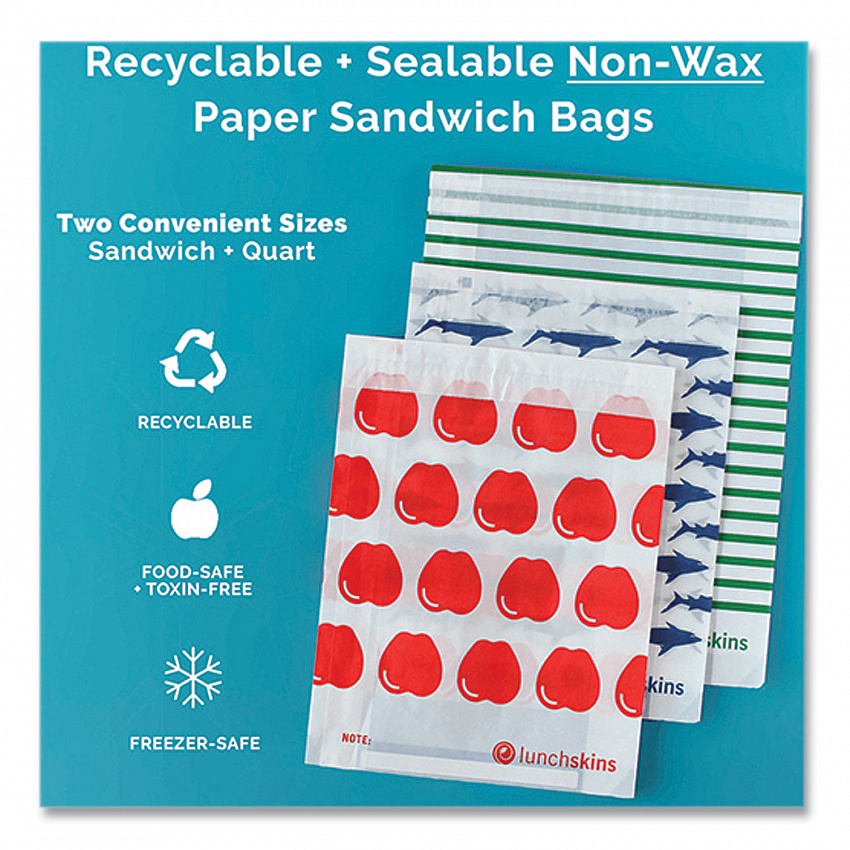 Paper Sandwich Bag, XL Sandwich, 7.1" x 2" x 9.4", Green Stripes/White, 50/Box (865772000494)