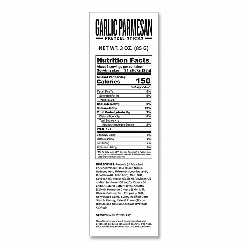 Garlic Parmesan Pretzel Sticks, 3 oz Bag, 15/Carton (00557)