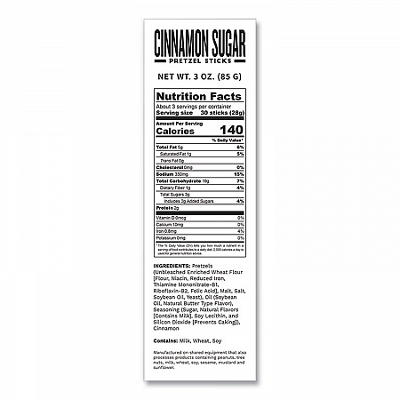 Cinnamon Sugar Pretzel Sticks, 3 oz Bag, 15/Carton (00583)