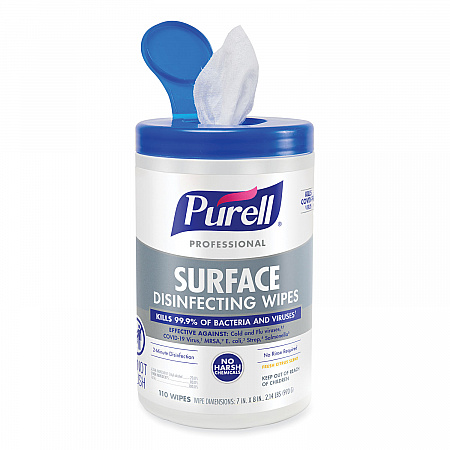Professional Surface Disinfecting Wipes, 1-Ply, 7 x 8, Fresh Citrus, White, 110/Canister, 6 Canisters/Carton (934206CT)