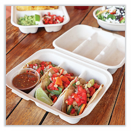 Fiber Hinged Takeout Containers, 8.8 x 8.2 x 2.9, Natural, Paper, 300/Carton (TOSCT3LFS)