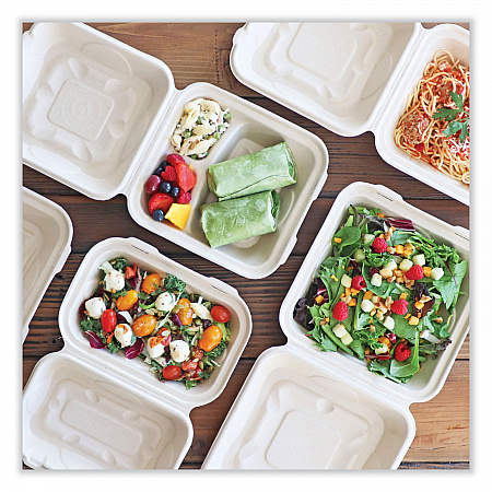 Fiber Hinged Takeout Containers, 3-Compartment, 9.3 x 9 x 3.3, Natural, Paper, 300/Carton (TOSCU9TLFP)