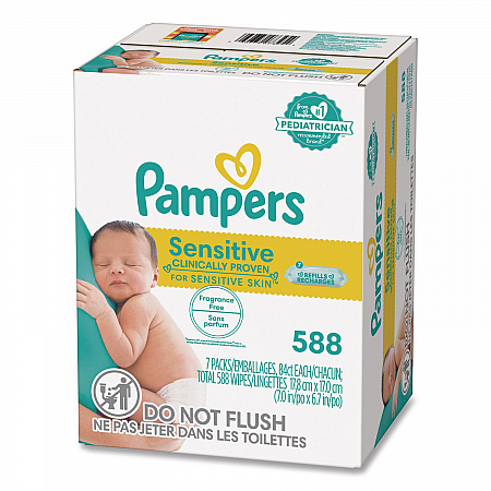 Sensitive Baby Wipes, 1-Ply, 6.7 x 7, Unscented, White, 84/Pack, 7/Carton (07325)