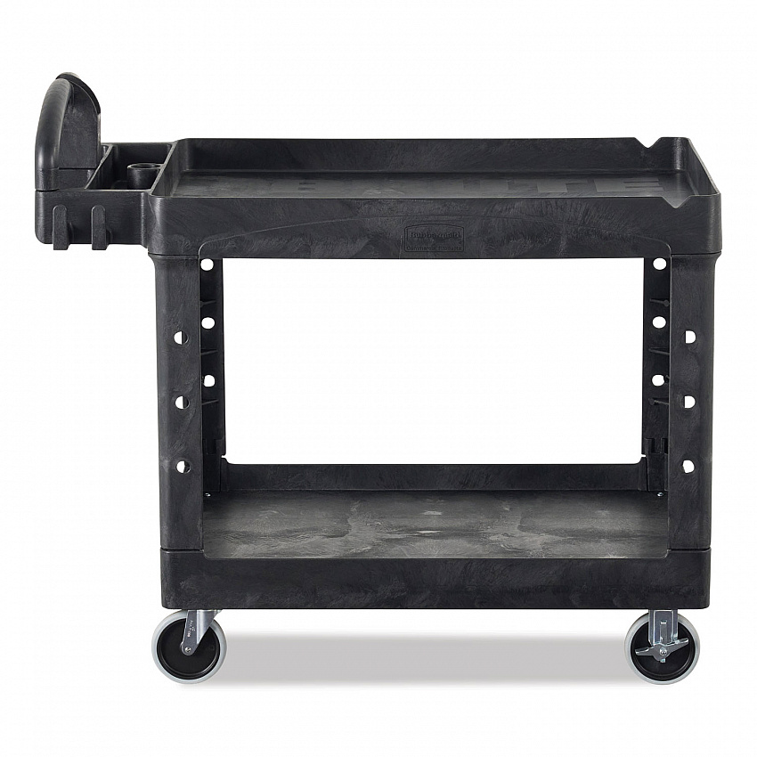 BRUTE Heavy-Duty Utility Cart with Lipped Shelves, Plastic, 2 Shelves, 750 lb Capacity, 26" x 55" x 33.25", Black (4546BLA)