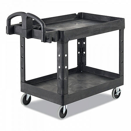BRUTE Heavy-Duty Utility Cart with Lipped Shelves, Plastic, 2 Shelves, 750 lb Capacity, 26